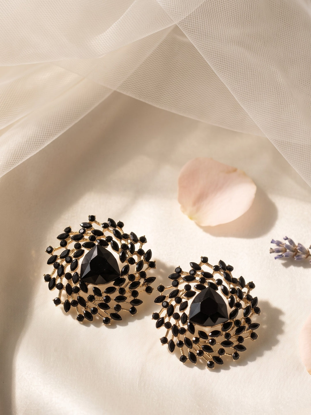 Monstera Black Crystal Halo Earrings