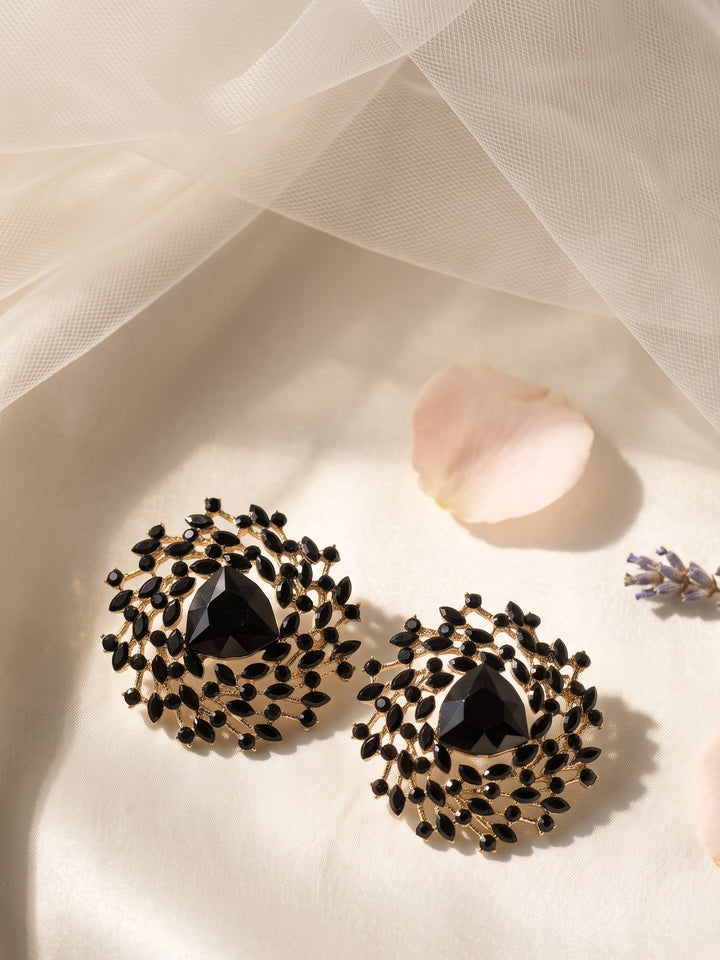 Monstera Black Crystal Halo Earrings