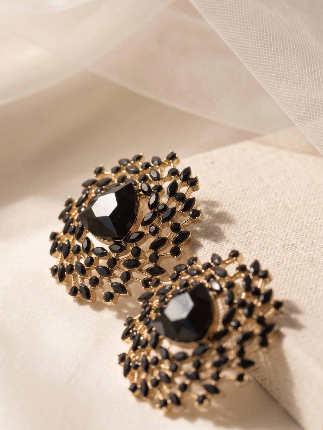Monstera Black Crystal Halo Earrings