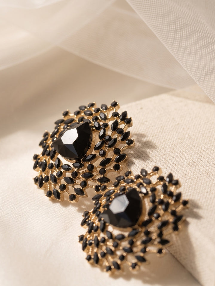 Monstera Black Crystal Halo Earrings
