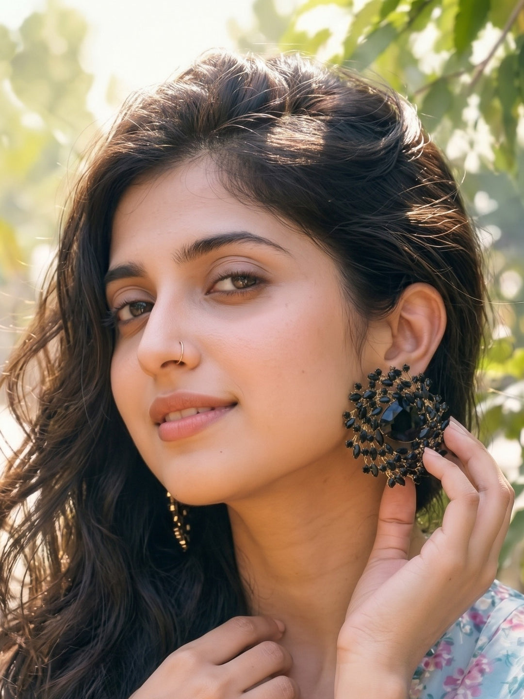 Monstera Black Crystal Halo Earrings