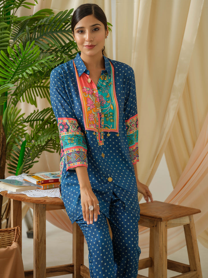 Ayesha Azure Printed Muslin Co-ord Set