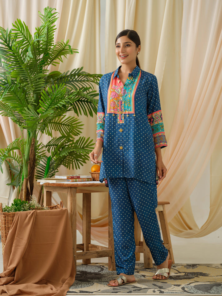 Ayesha Azure Printed Muslin Co-ord Set