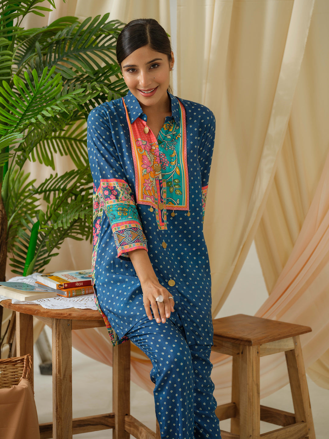 Ayesha Azure Printed Muslin Co-ord Set