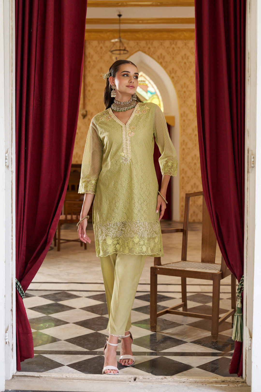 Anumeha sage embroidery co-ord set