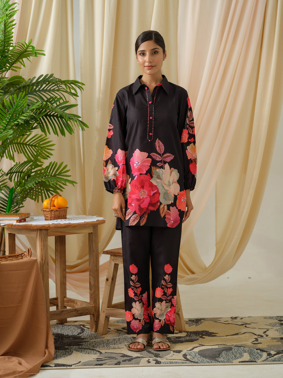 AYESHA EBONY PRINTED MUSLIN DIGITAL CO-ORD SET