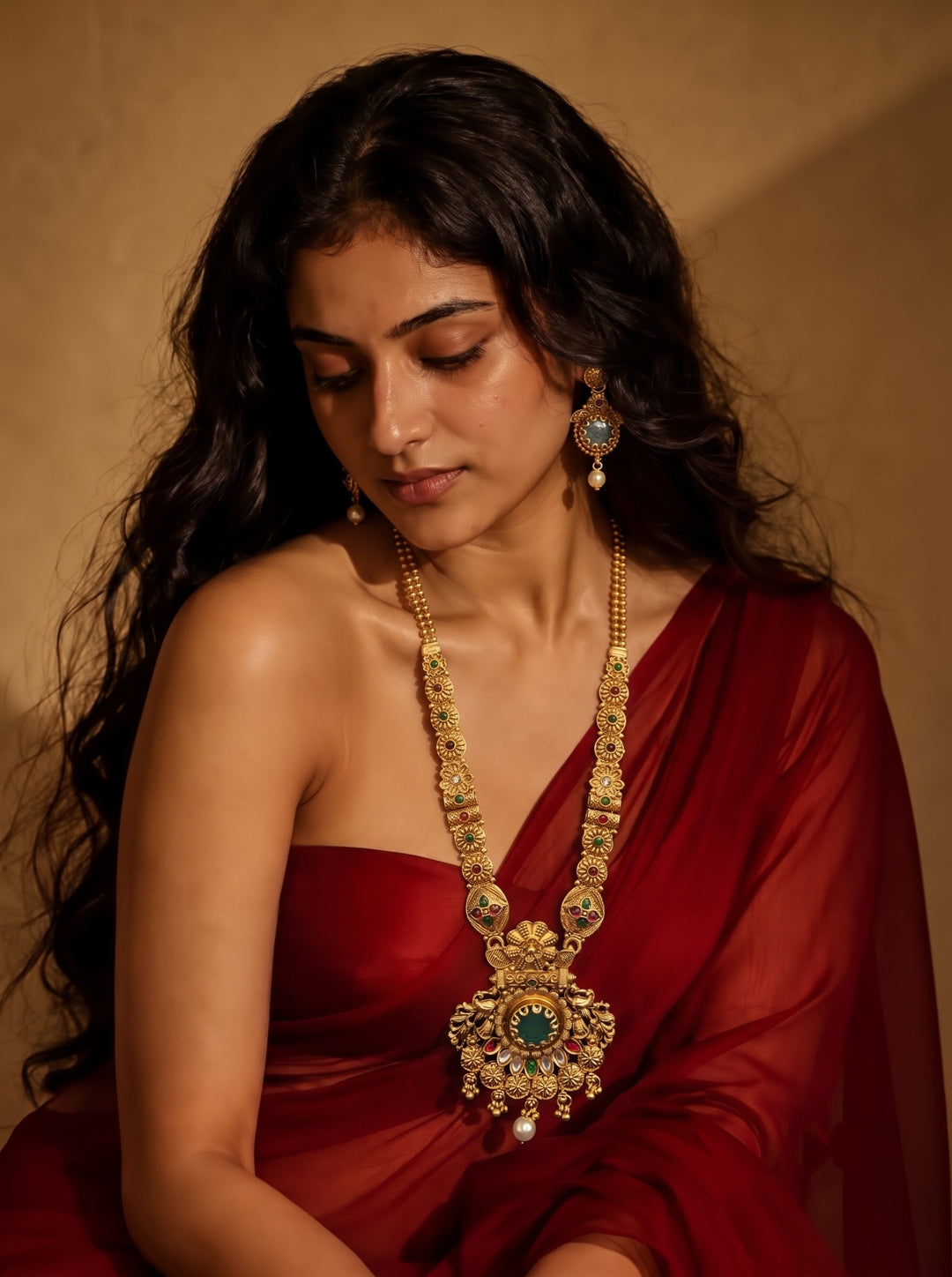 Mahalakshmi Antique Haram Necklace Set