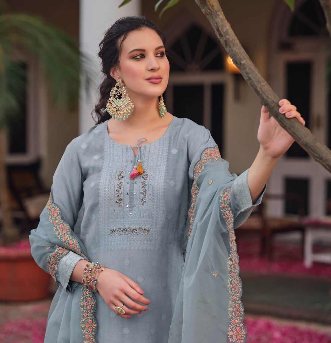 Shadab Grey Embroidered Suit Set