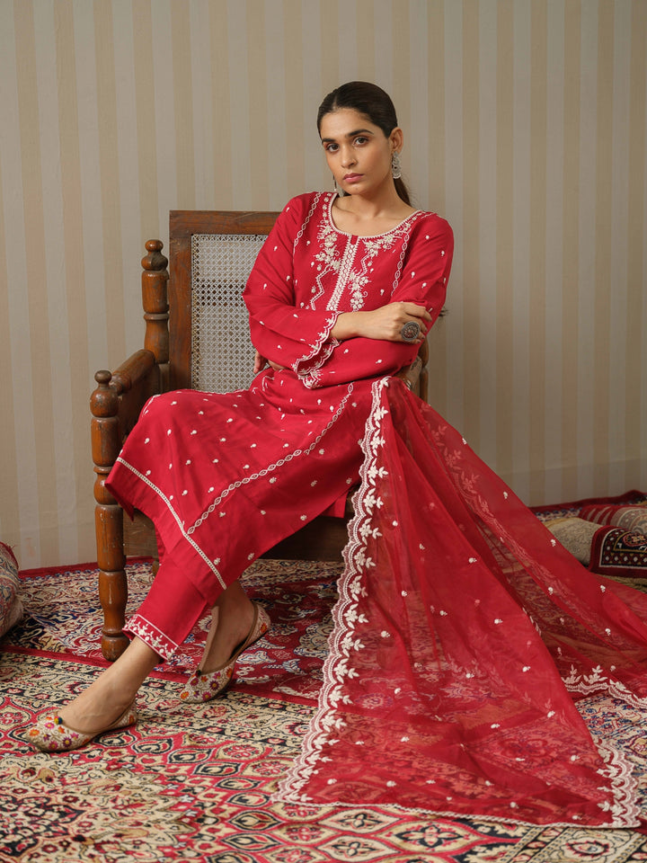 Apsara Crimson Full Embroidery Pakistani Suit Set