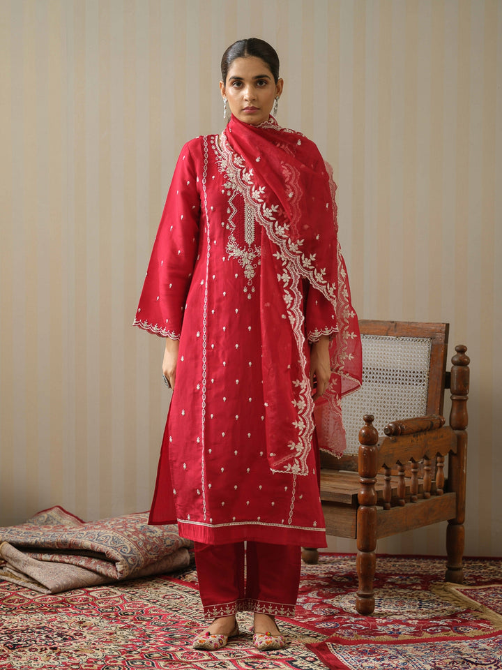 Apsara Crimson Full Embroidery Pakistani Suit Set