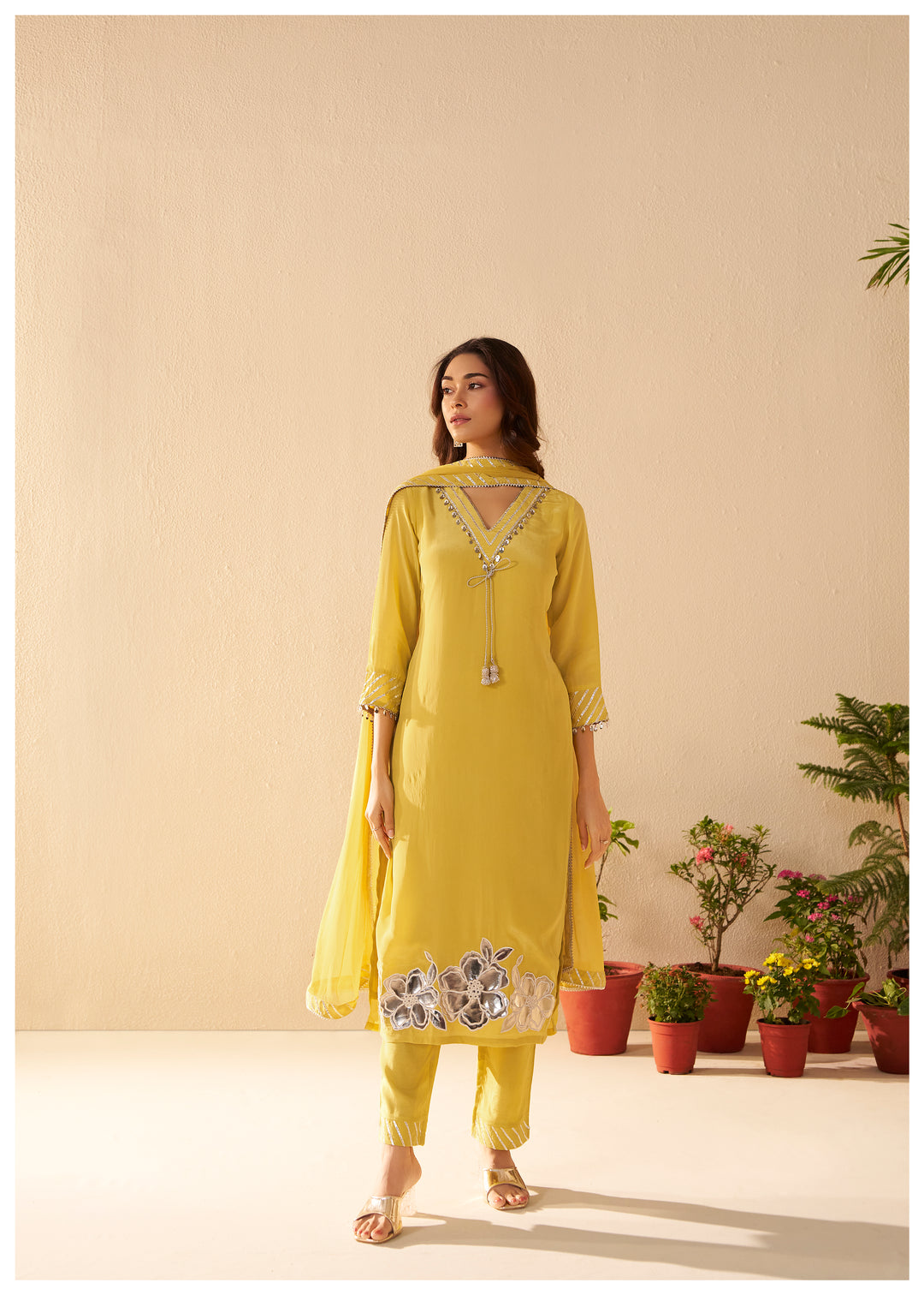 Albeli Lemon Applique work Premium suit set