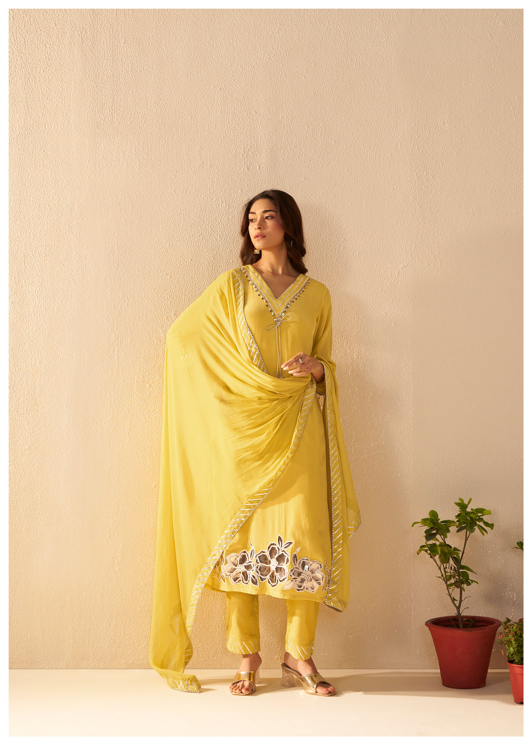 Albeli Lemon Applique work Premium suit set