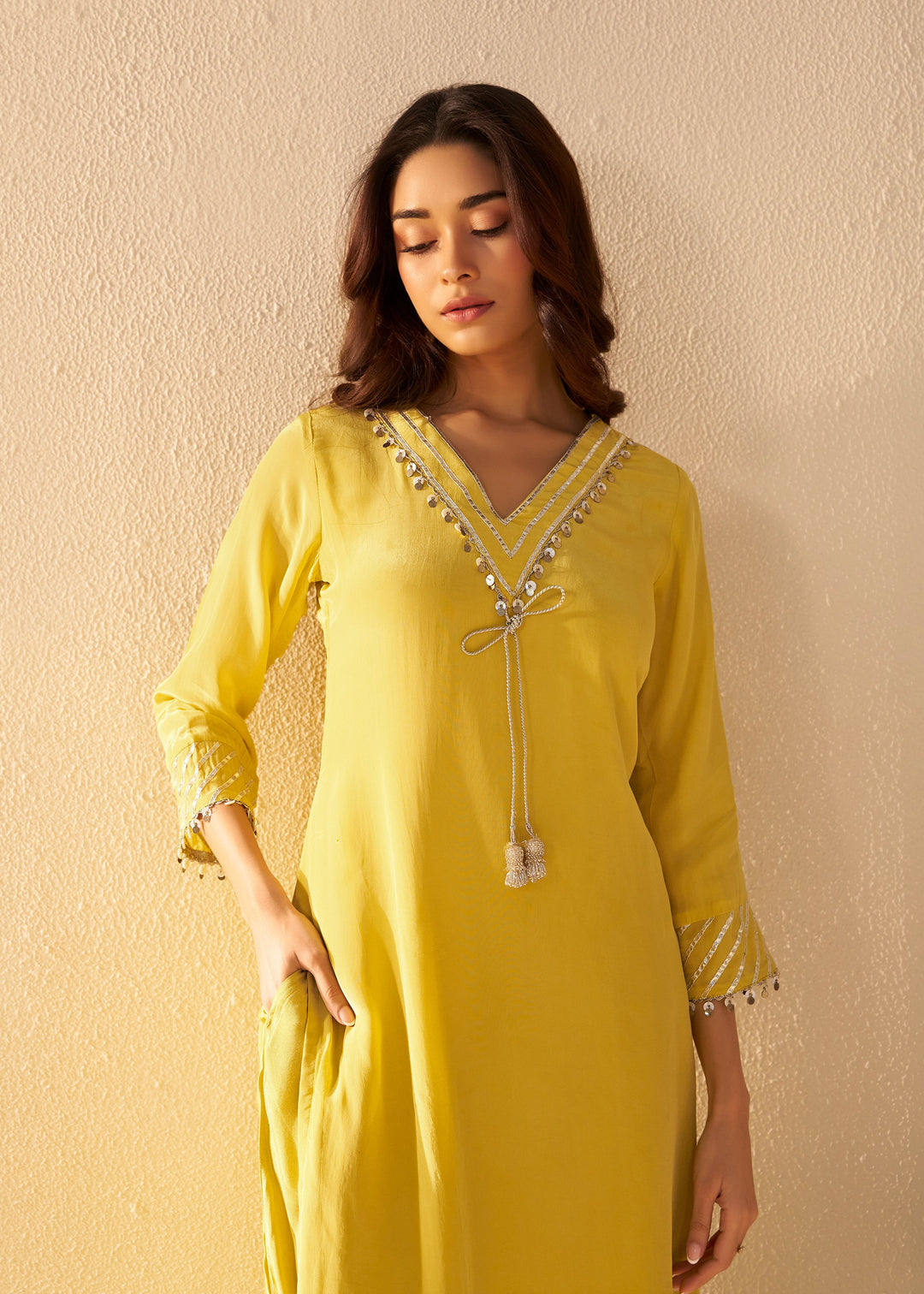 Albeli Lemon Applique work Premium suit set