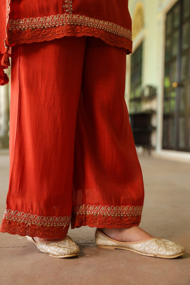 Okra Tangerine full work mul chanderi suit set