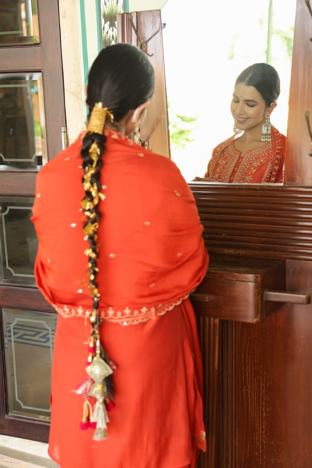 Okra Tangerine full work mul chanderi suit set