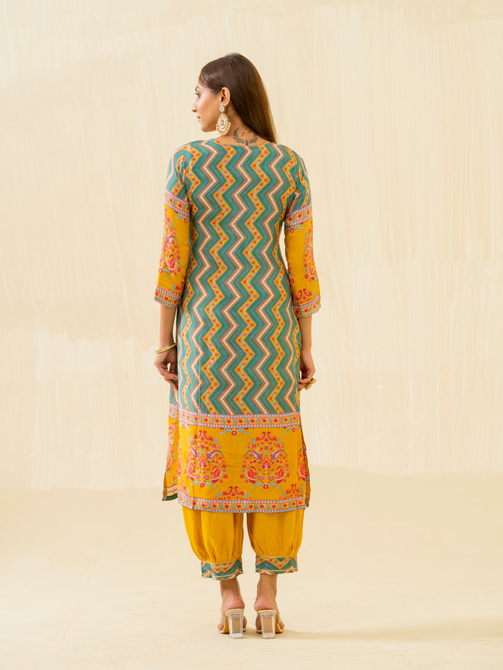 RUPAL canary MUSLIN DIGITAL Print KURTA PANT SET