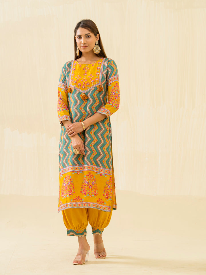 RUPAL canary MUSLIN DIGITAL Print KURTA PANT SET