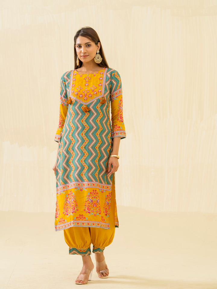 RUPAL canary MUSLIN DIGITAL Print KURTA PANT SET