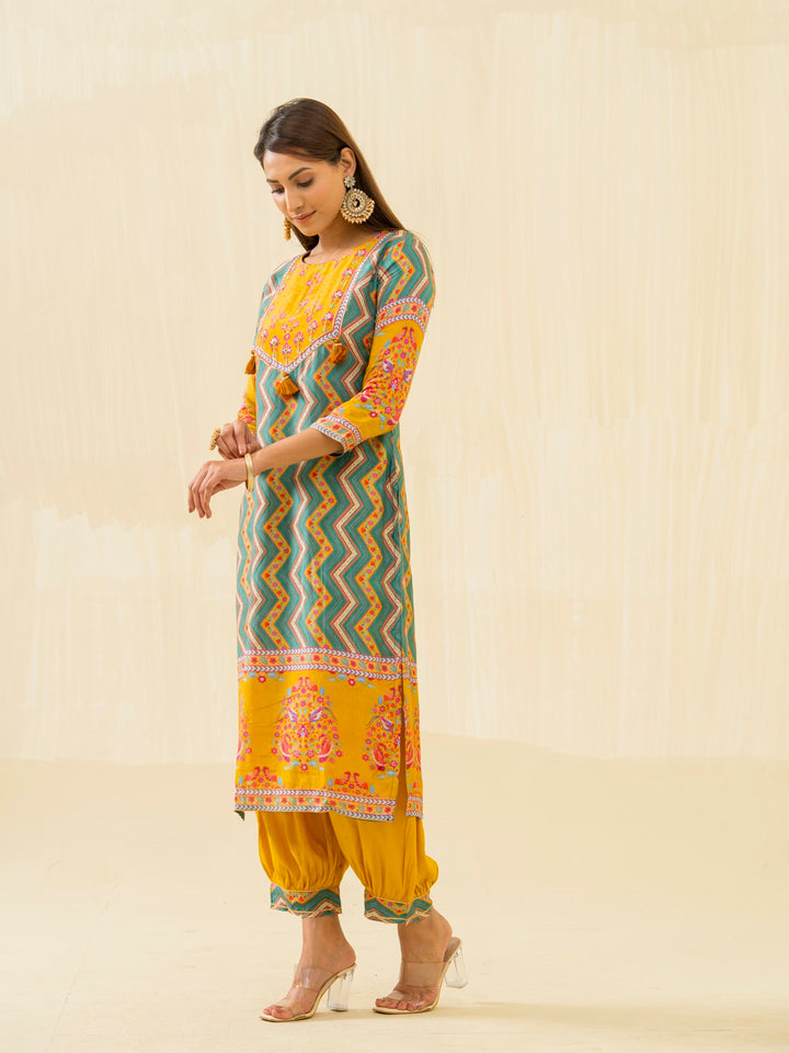 RUPAL canary MUSLIN DIGITAL Print KURTA PANT SET