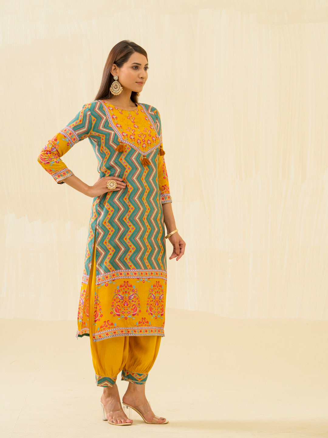 RUPAL canary MUSLIN DIGITAL Print KURTA PANT SET