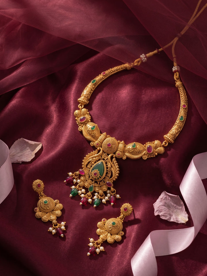 Pushpika Emerald Antique Necklace Set