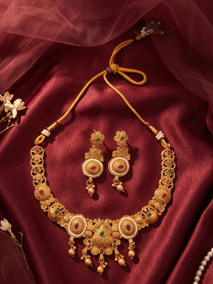 Lakshmi Heritage Ruby Bloom Necklace set