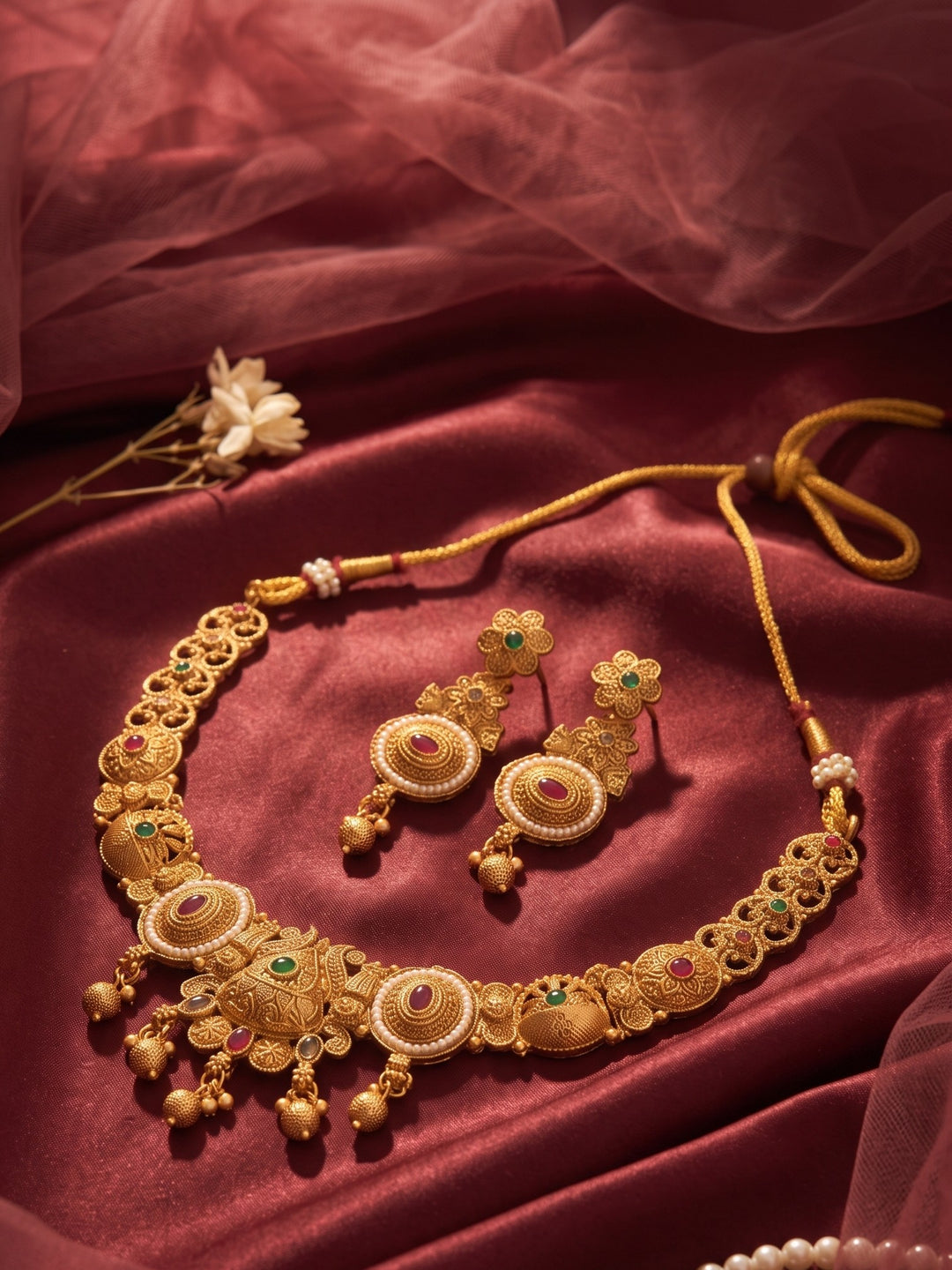 Lakshmi Heritage Ruby Bloom Necklace set