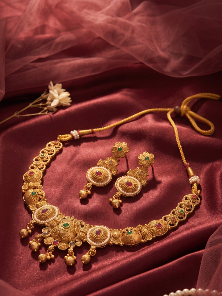 Lakshmi Heritage Ruby Bloom Necklace set
