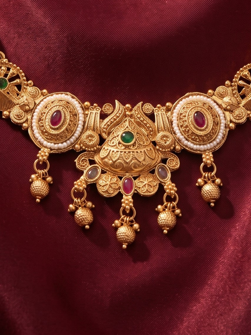 Lakshmi Heritage Ruby Bloom Necklace set