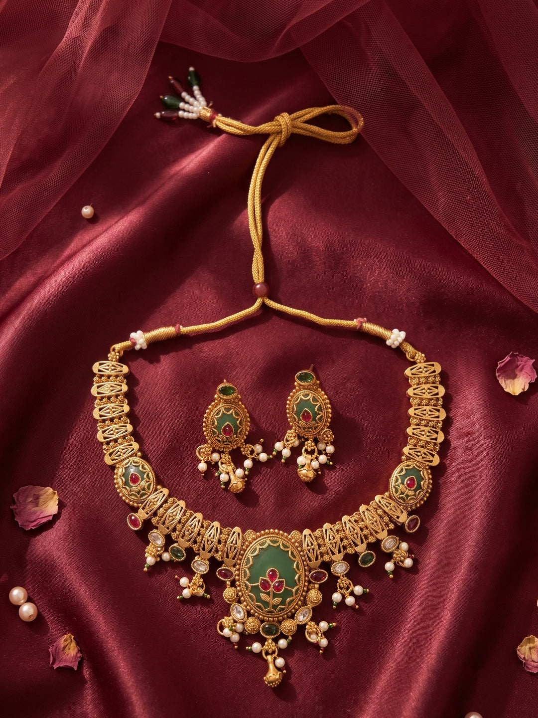 Pushpika Mayura Greenstone Necklace Set
