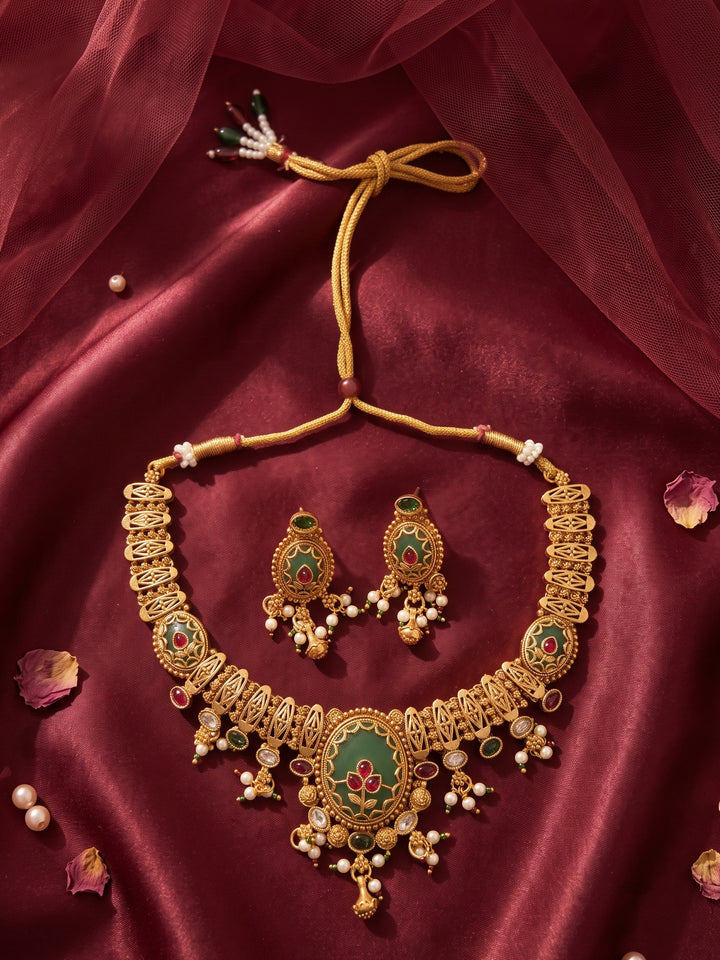 Pushpika Mayura Greenstone Necklace Set