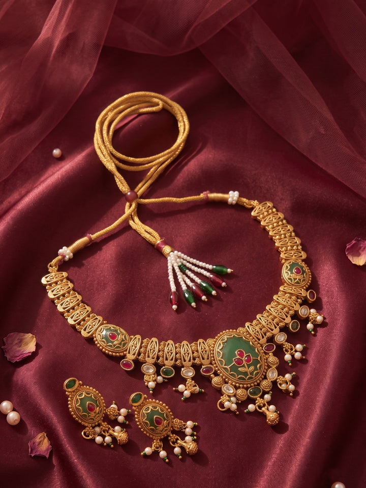 Pushpika Mayura Greenstone Necklace Set