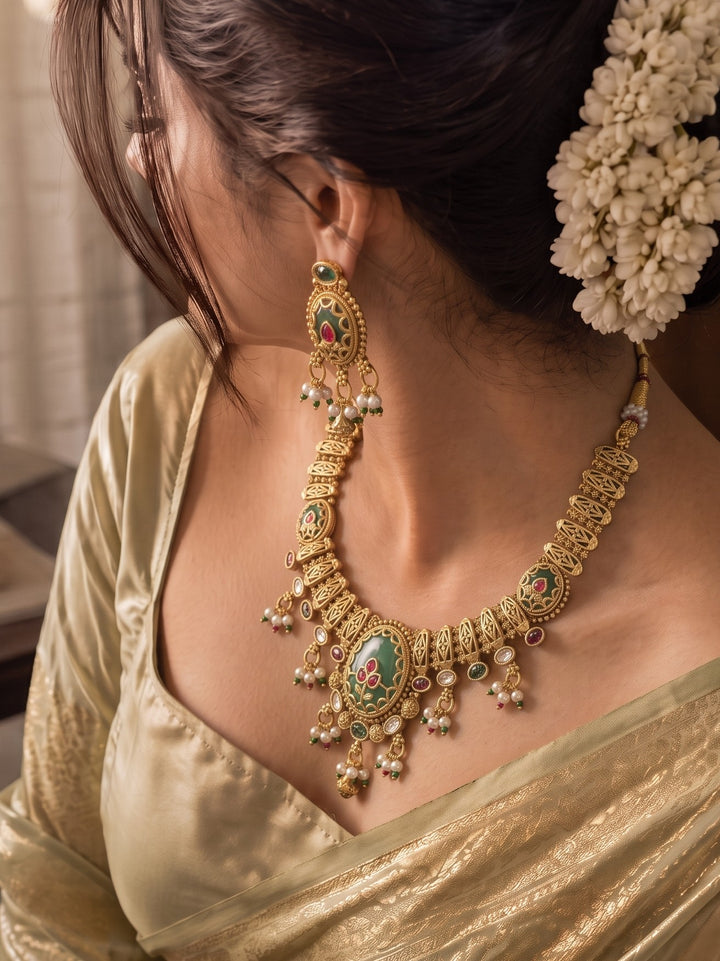 Pushpika Mayura Greenstone Necklace Set
