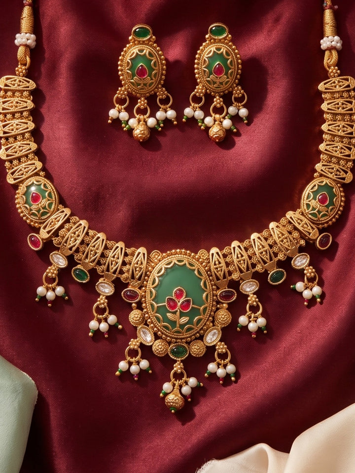 Pushpika Mayura Greenstone Necklace Set