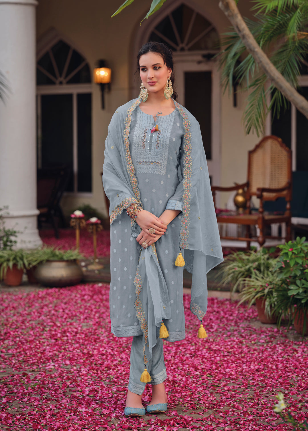 Shadab Grey Embroidered Suit Set