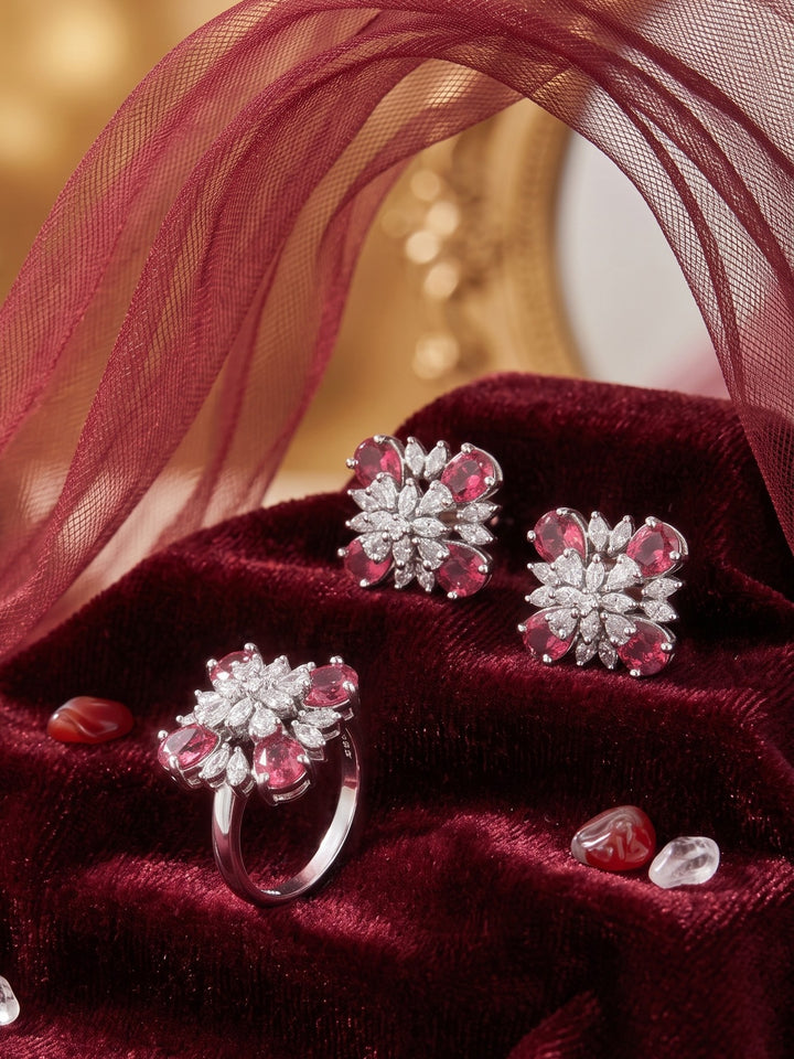 Crystal Bloom Ring & Earring Set