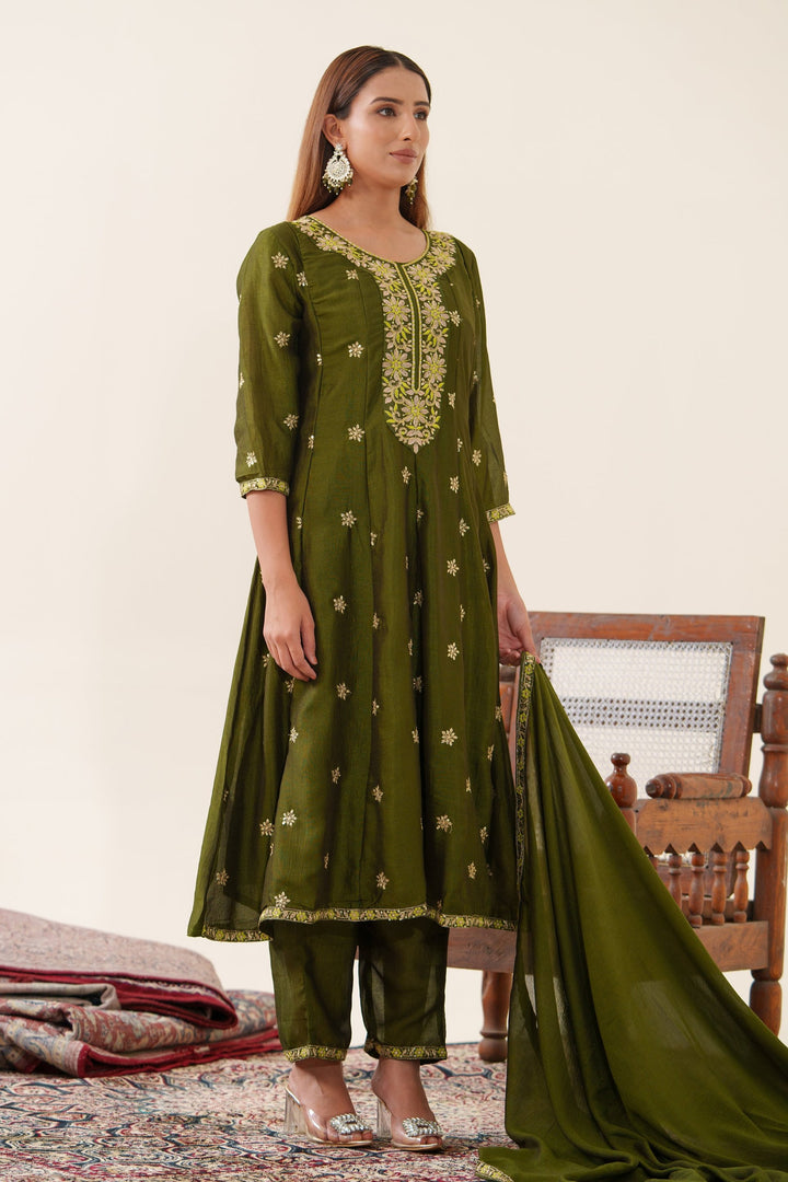 Anila Olive Full Work Anarkali Suit Set