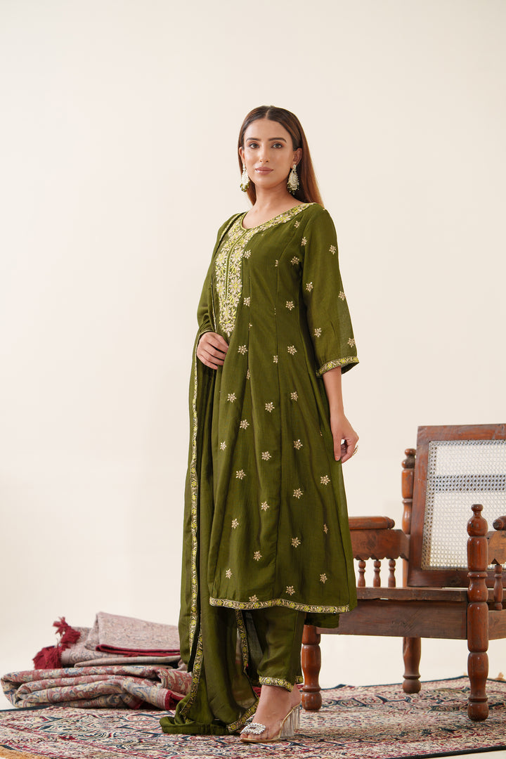 Anila Olive Full Work Anarkali Suit Set