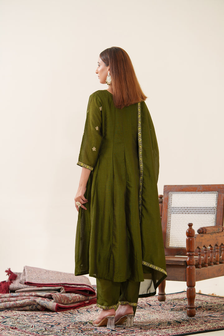 Anila Olive Full Work Anarkali Suit Set