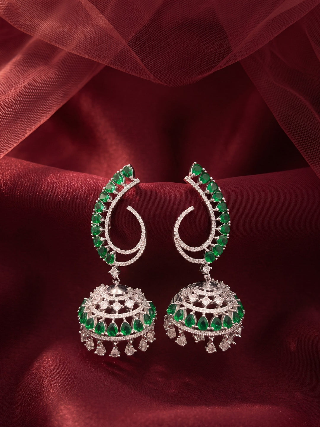 Monstera Green Jhumka Earrings
