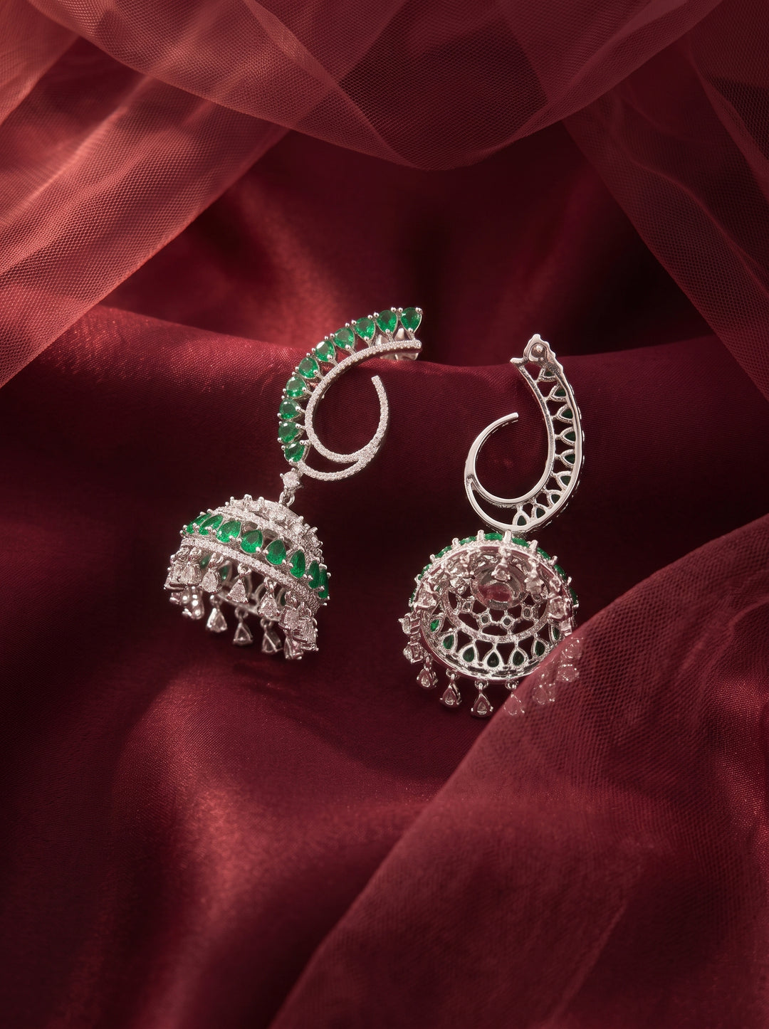 Monstera Green Jhumka Earrings