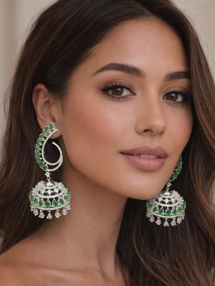 Monstera Green Jhumka Earrings