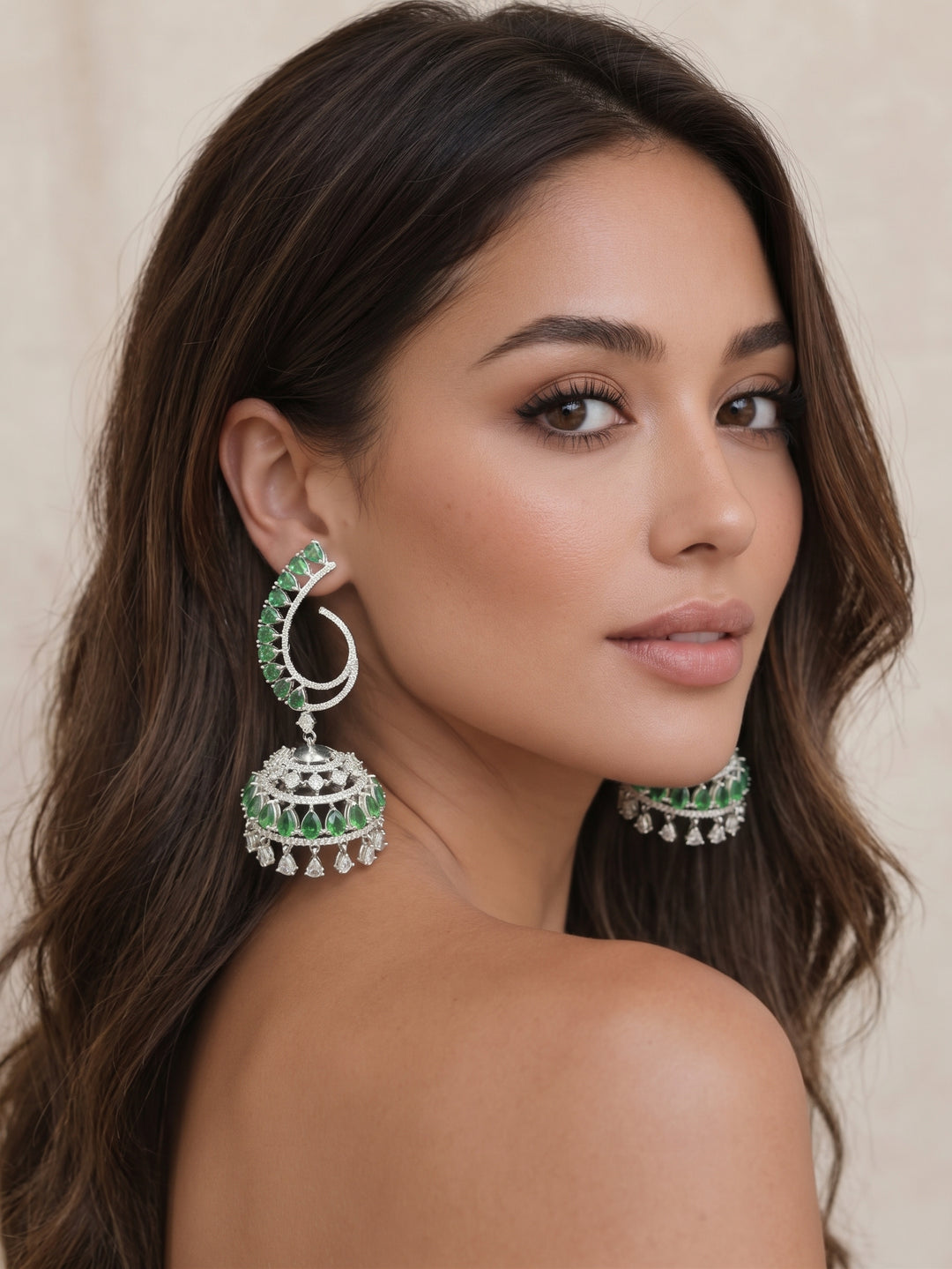 Monstera Green Jhumka Earrings