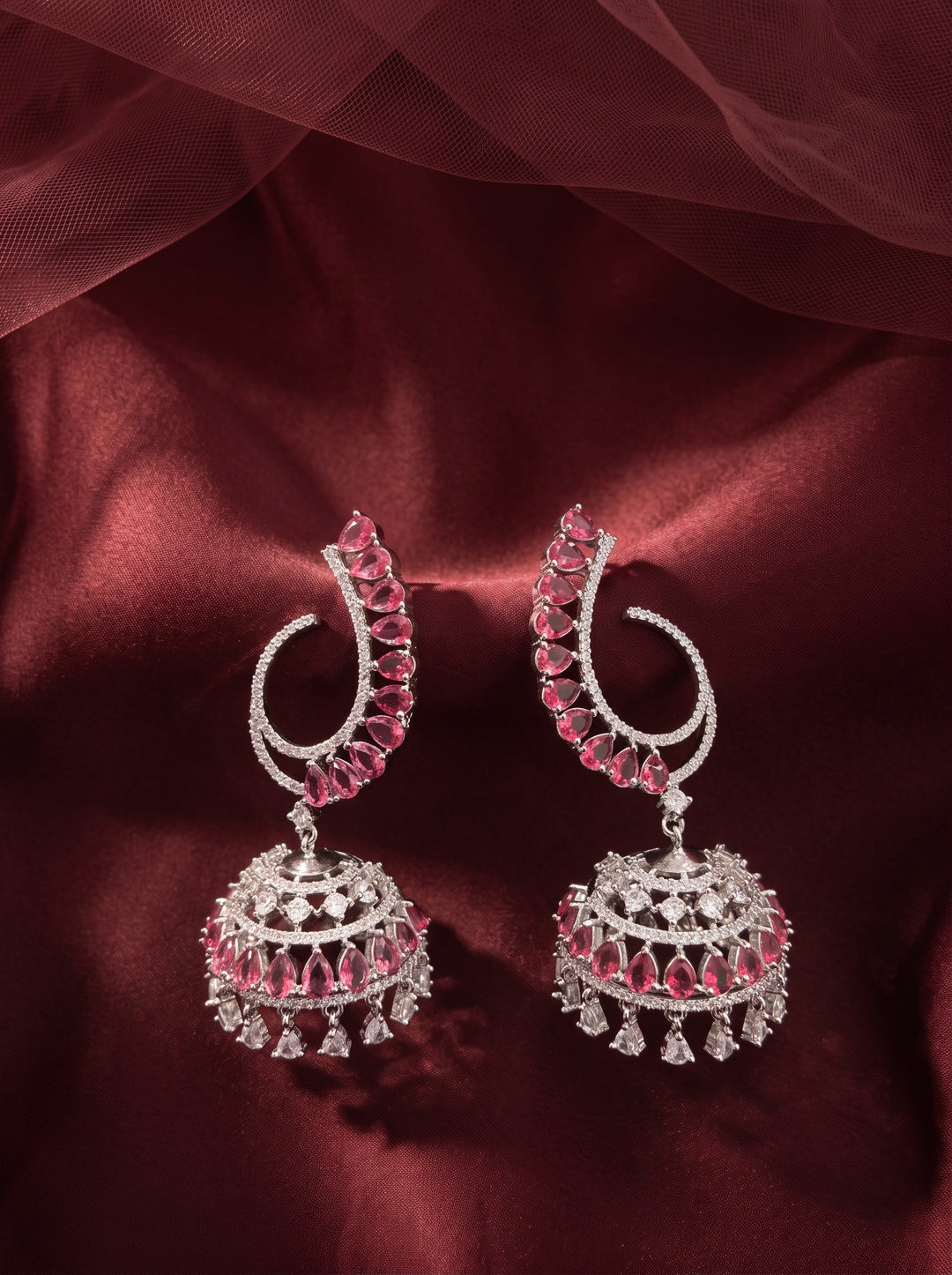 Monstera Pink Jhumka Earrings