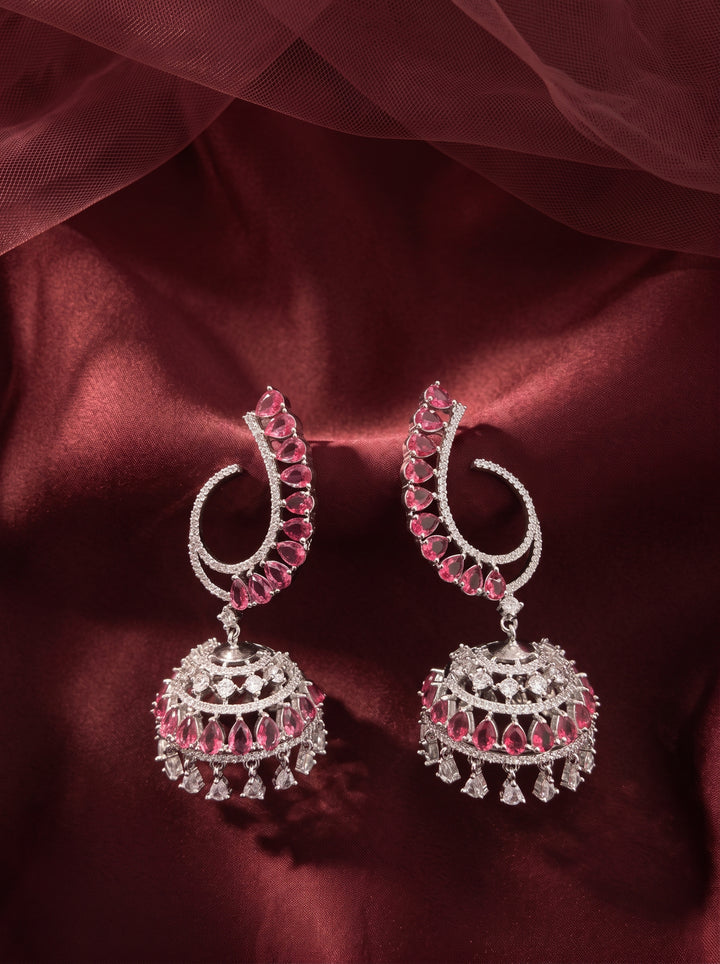 Monstera Pink Jhumka Earrings