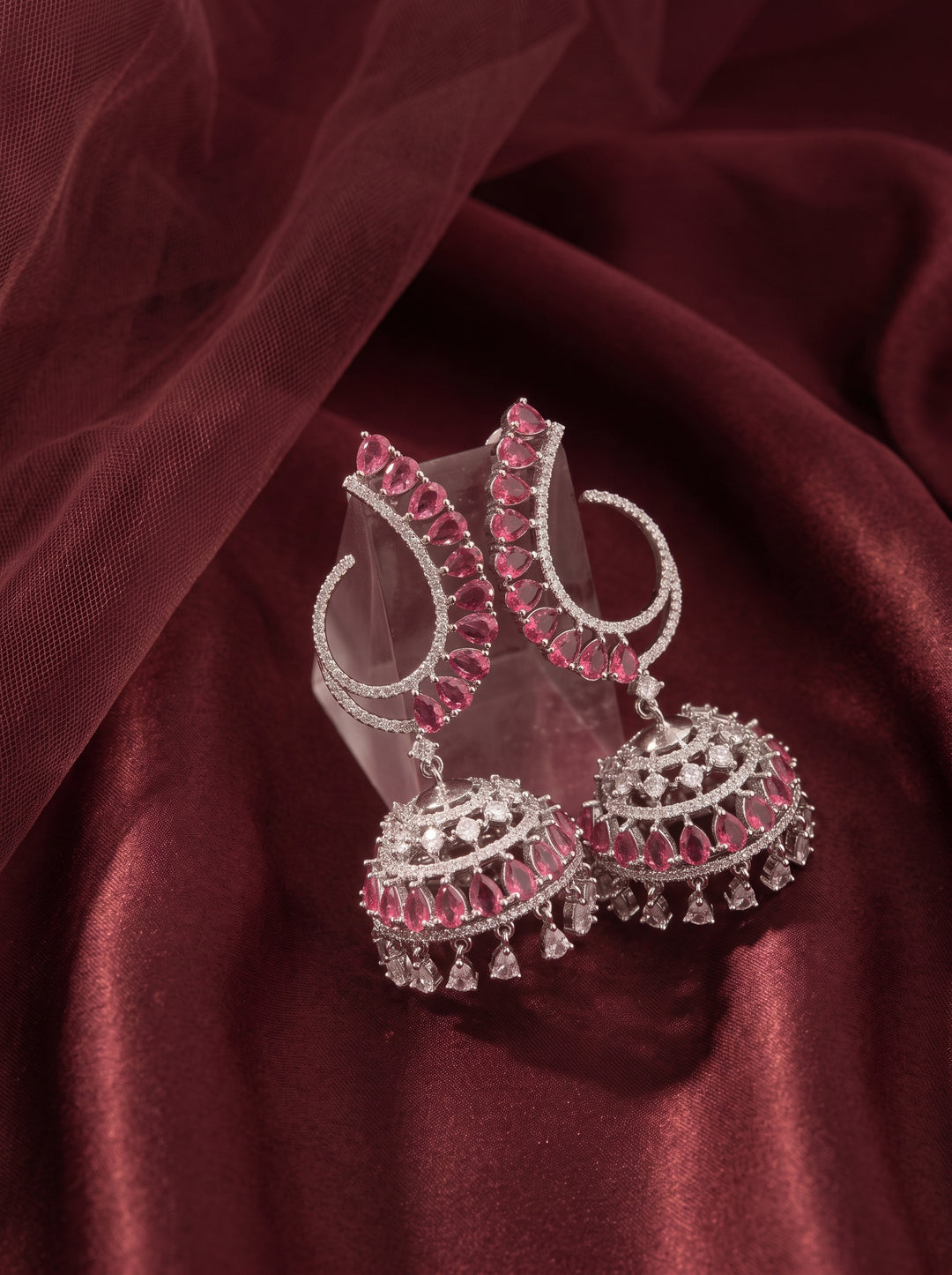 Monstera Pink Jhumka Earrings
