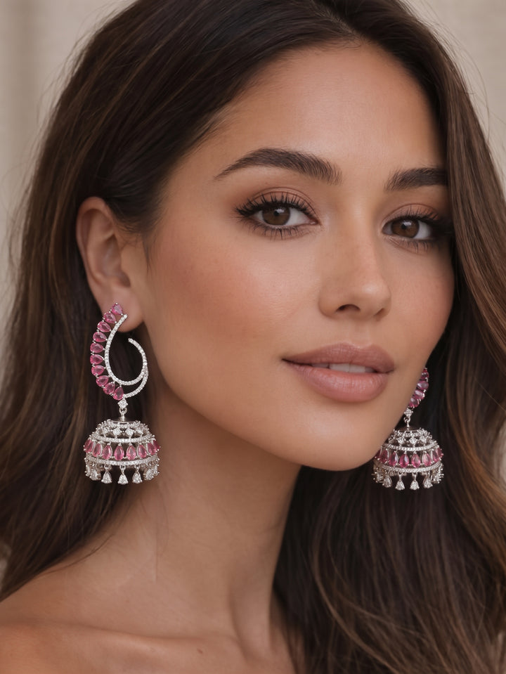 Monstera Pink Jhumka Earrings