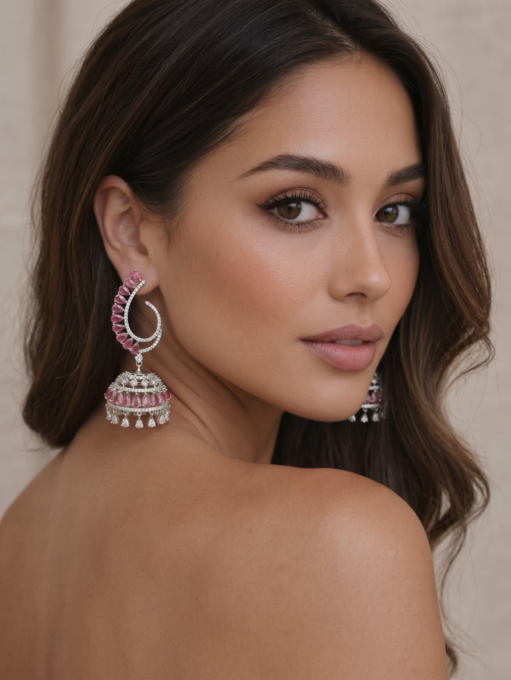 Monstera Pink Jhumka Earrings