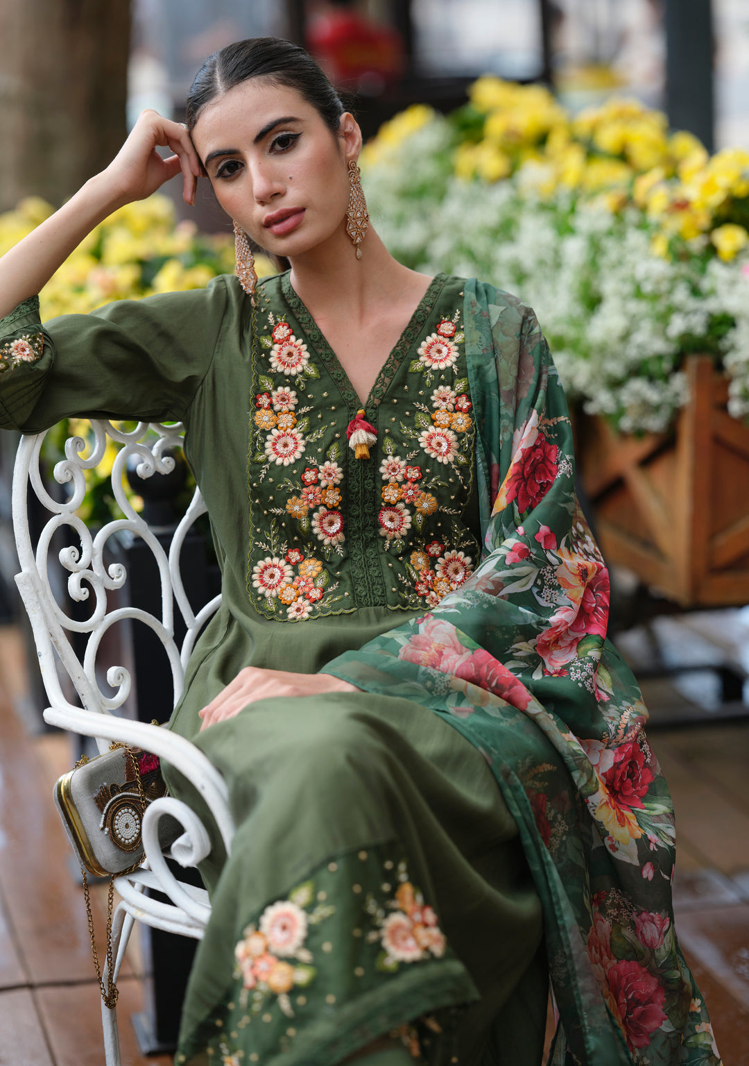 Meher Moss Green Pakistani Embroidery Suit Set