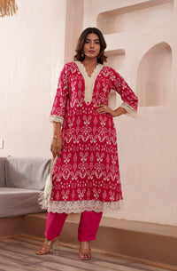 Tashvika Rouge Cotton Kurta Pant set